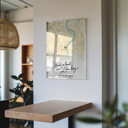 Personalisiertes Acrylglas Bild Stadtkarten Paare Hand In Hand