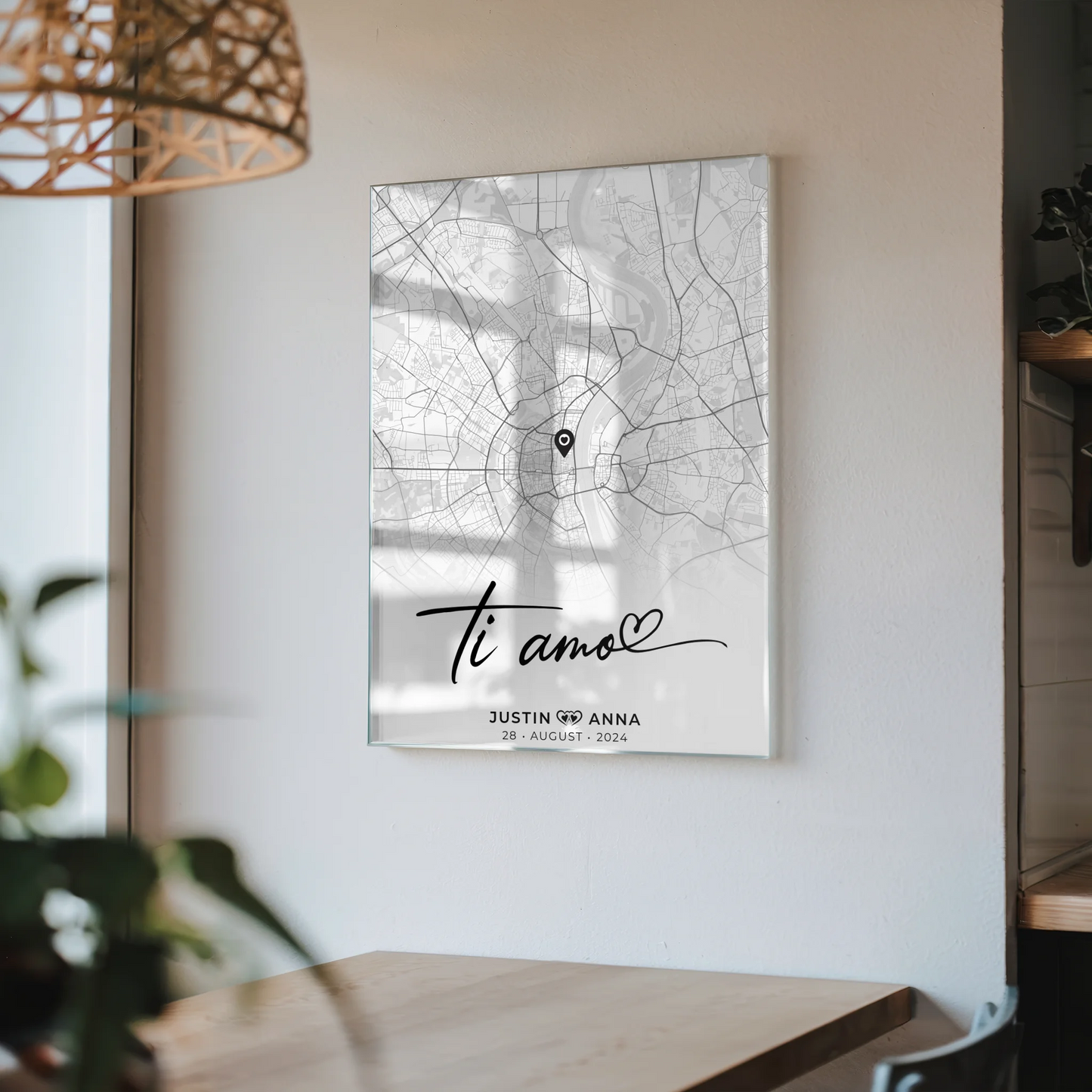 Personalisiertes Acrylglas Bild Stadtkarten Paare Ti Amo Schwarz Weiß
