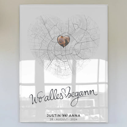 Personalisiertes Stadtkarten Acrylglas Bild für Paare Herz Wo Alles Begann