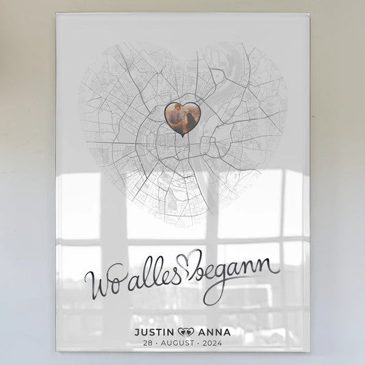 Personalisiertes Stadtkarten Acrylglas Bild für Paare Herz Wo Alles Begann