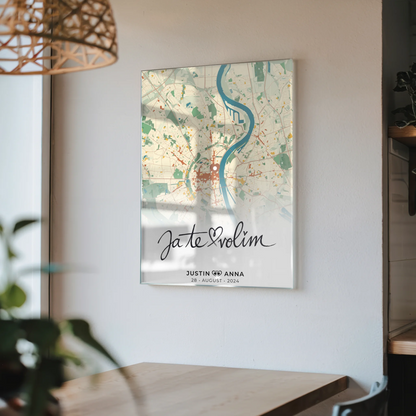 Personalisiertes Stadtkarten Acrylglas Bild Paare Ja Te Volim
