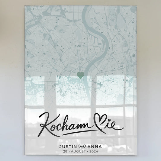 Personalisiertes Stadtkarten Acrylglas Bild für Paare Mintgrün & Namen
