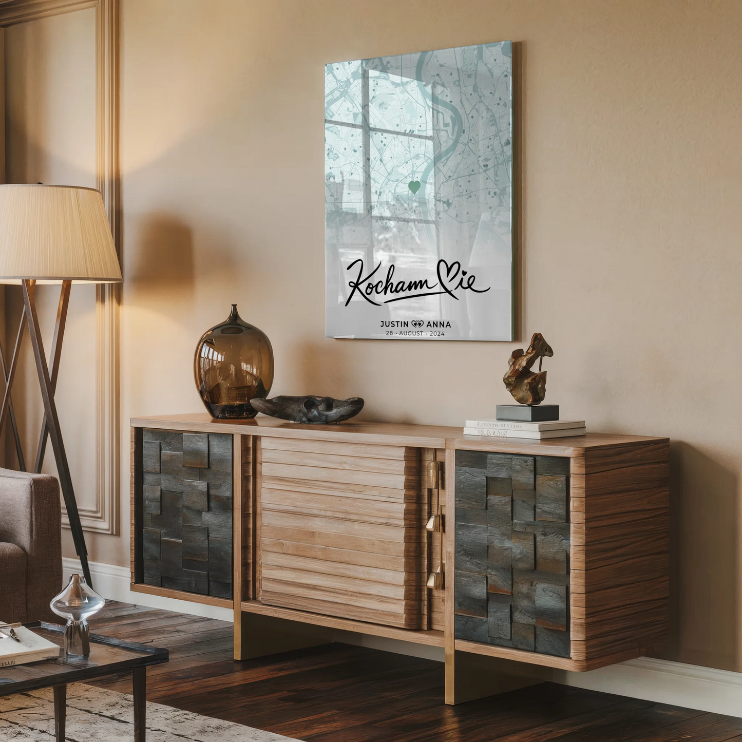 Personalisiertes Stadtkarten Acrylglas Bild für Paare Mintgrün & Namen