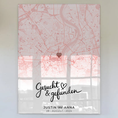 Personalisiertes Acrylglas Bild Stadtkarten für Paare Roserot Wo Alles Begann