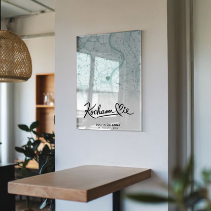 Personalisiertes Stadtkarten Acrylglas Bild für Paare Mintgrün & Namen