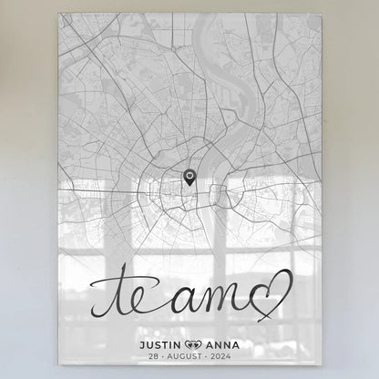 Personalisiertes Acrylglas Bild Stadtkarten Paare Te Amo Schwarz Weiß