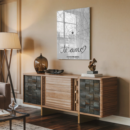 Personalisiertes Acrylglas Bild Stadtkarten Paare Te Amo Schwarz Weiß