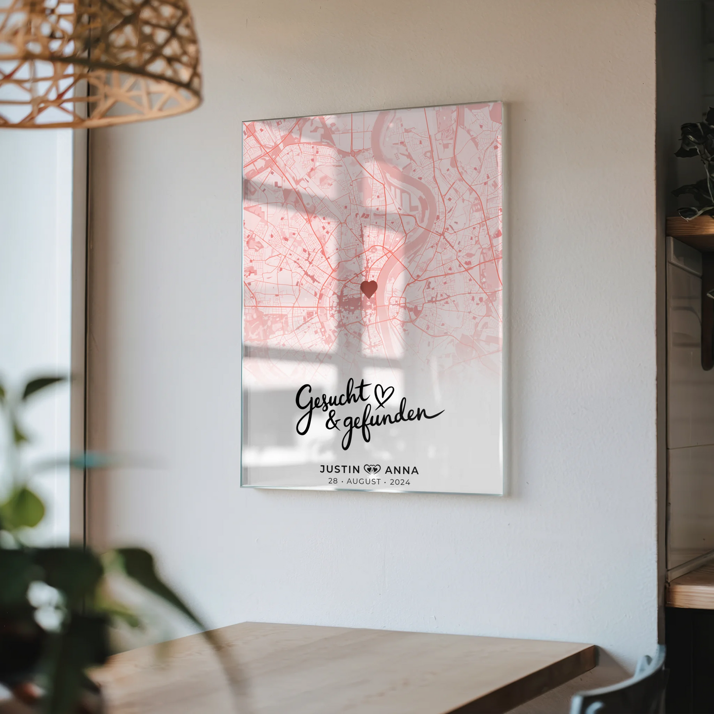 Personalisiertes Acrylglas Bild Stadtkarten für Paare Roserot Wo Alles Begann