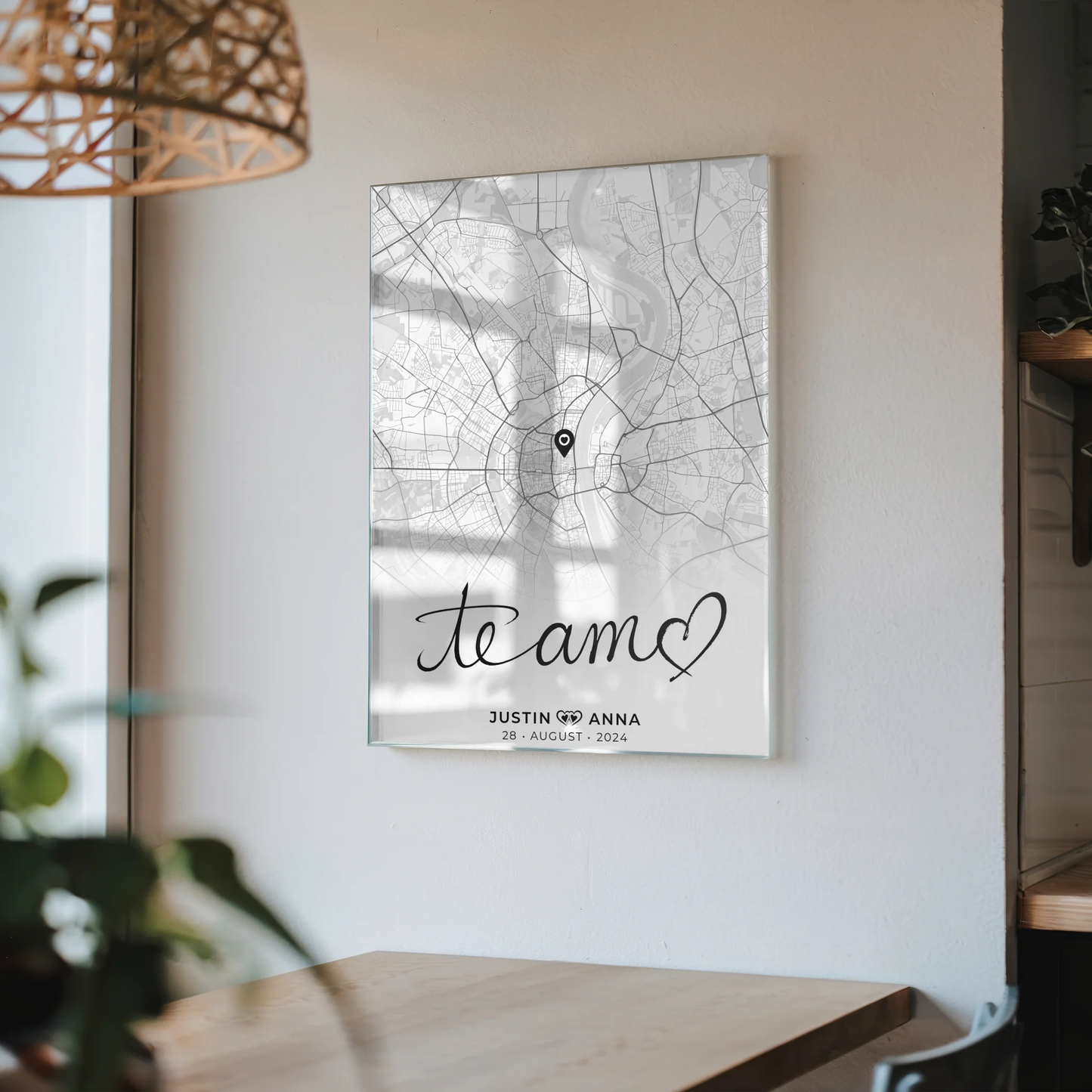Personalisiertes Acrylglas Bild Stadtkarten Paare Te Amo Schwarz Weiß