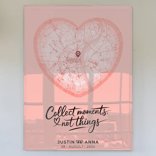 Personalisiertes Stadtkarten Acrylglas Bild Paare Herz Altrosa Collect Moments Not Things