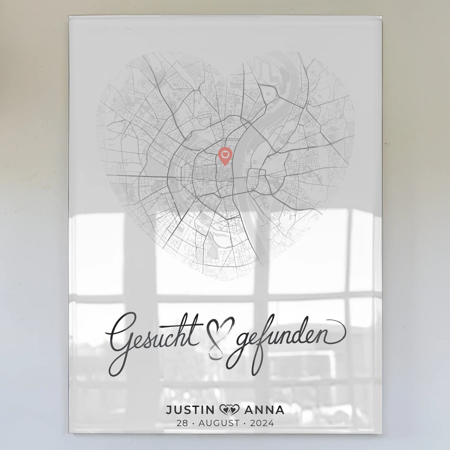 Personalisiertes Acrylglas Bild Stadtkarten für Paare Herz Wo Alles Begann