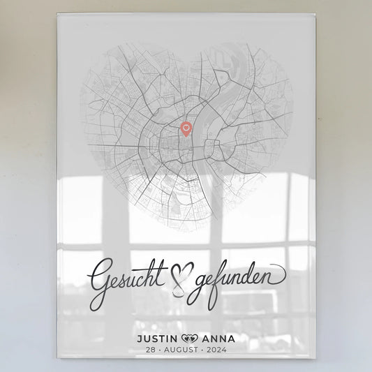 Personalisiertes Acrylglas Bild Stadtkarten für Paare Herz Wo Alles Begann