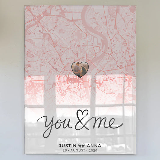 Stadtkarten Acrylglas Bild für Paare You & Me Personalisiert