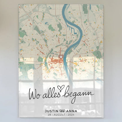 Personalisiertes Acrylglas Bild Stadtkarten Paare Wo Alles Begann Retro