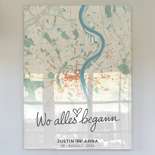 Personalisiertes Acrylglas Bild Stadtkarten Paare Wo Alles Begann Retro