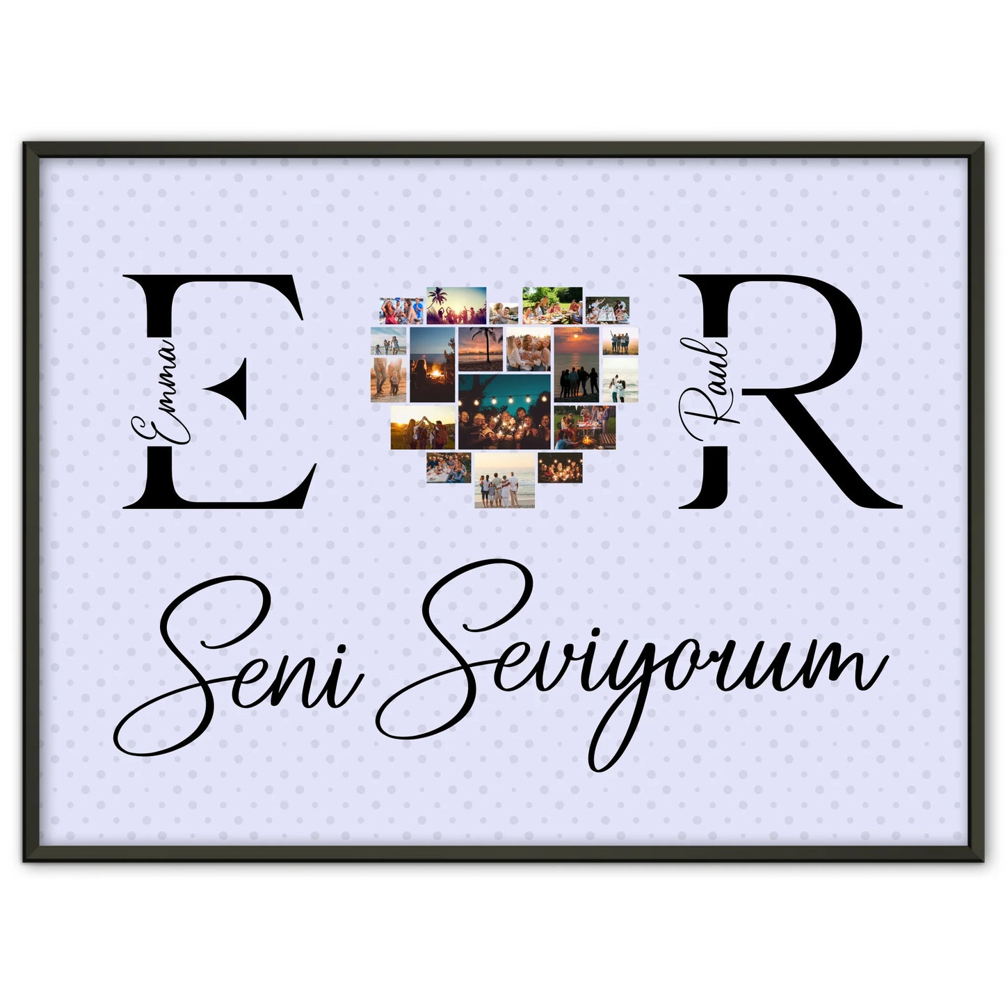 Poster Personalisiert Paar Mit Fotos Initialien und Fotos Seni Seviyorum