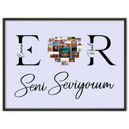 Poster Personalisiert Paar Mit Fotos Initialien und Fotos Seni Seviyorum