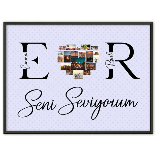 Poster Personalisiert Paar Mit Fotos Initialien und Fotos Seni Seviyorum