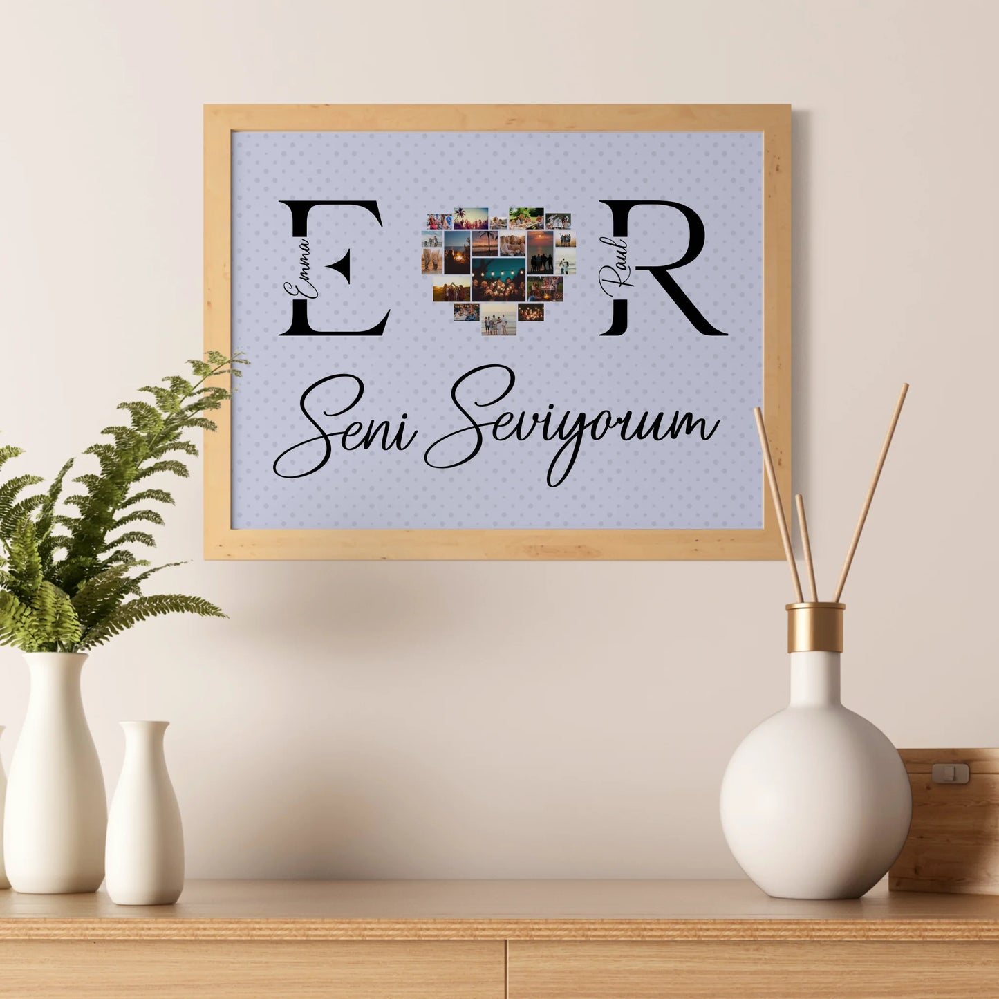 Poster Personalisiert Paar Mit Fotos Initialien und Fotos Seni Seviyorum