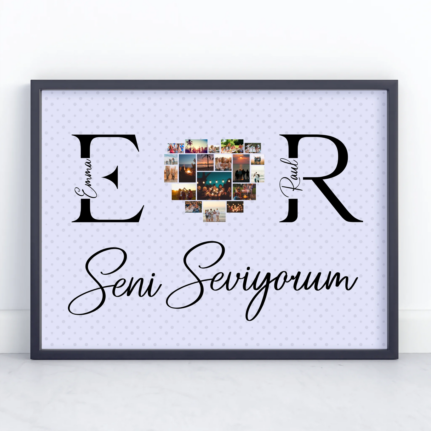 Poster Personalisiert Paar Mit Fotos Initialien und Fotos Seni Seviyorum