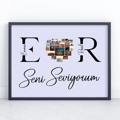 Poster Personalisiert Paar Mit Fotos Initialien und Fotos Seni Seviyorum