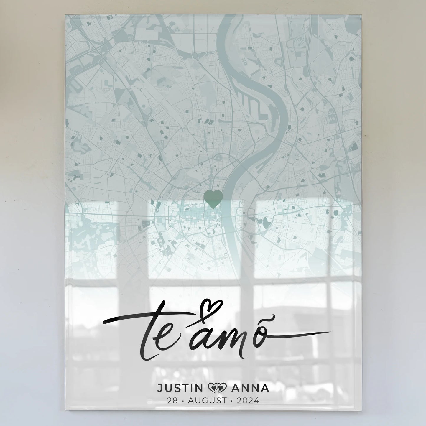 Personalisiertes Stadtkarten Acrylglas Bild für Paare Te Amo