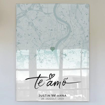 Personalisiertes Stadtkarten Acrylglas Bild für Paare Te Amo