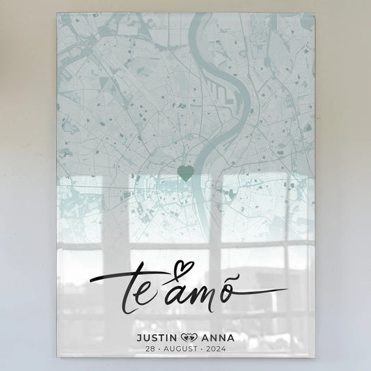 Personalisiertes Stadtkarten Acrylglas Bild für Paare Te Amo