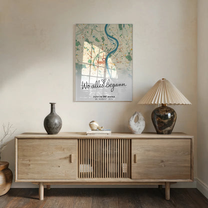 Personalisiertes Acrylglas Bild Stadtkarten Paare Wo Alles Begann Retro
