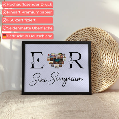 Poster Personalisiert Paar Mit Fotos Initialien und Fotos Seni Seviyorum