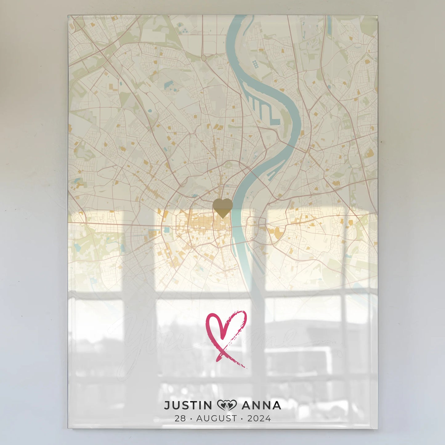 Personalisiertes Acrylglas Bild Stadtkarten für Paare You & Me Vintage
