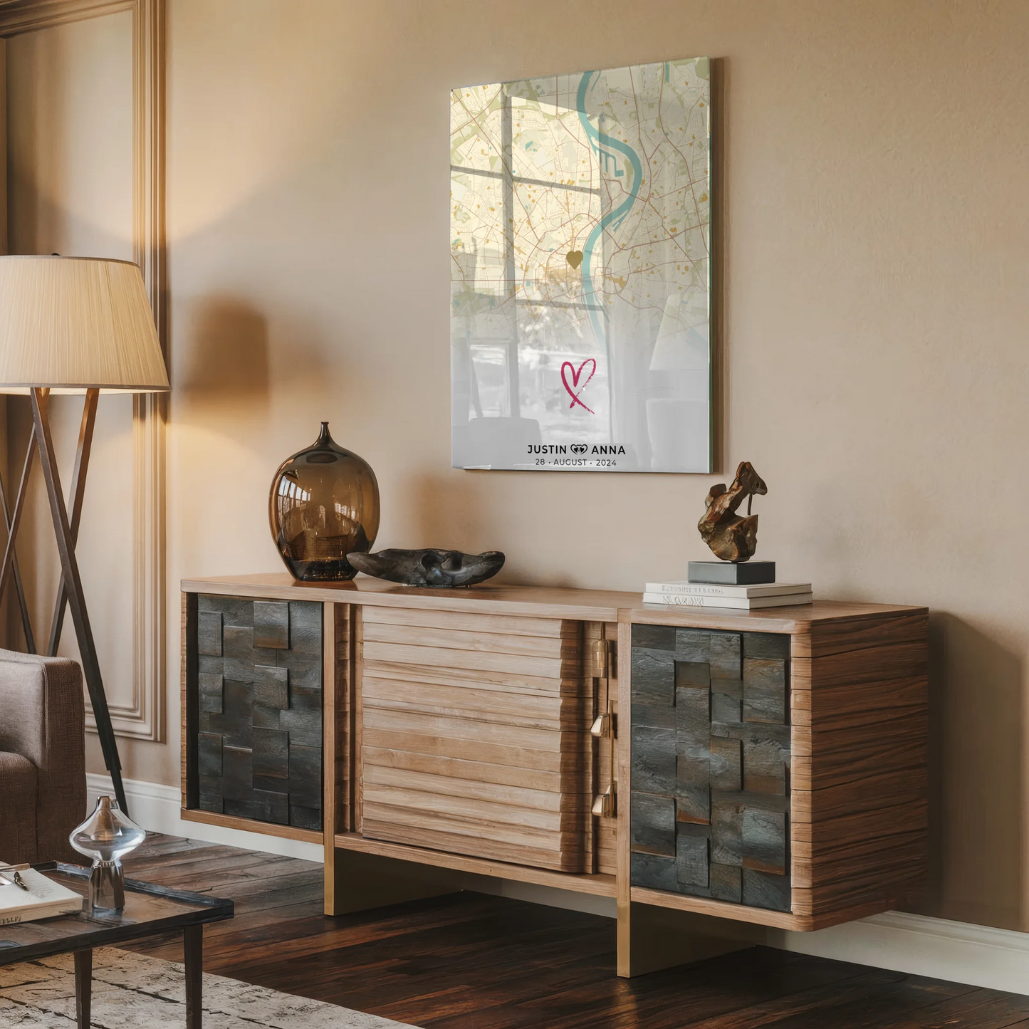 Personalisiertes Acrylglas Bild Stadtkarten für Paare You & Me Vintage