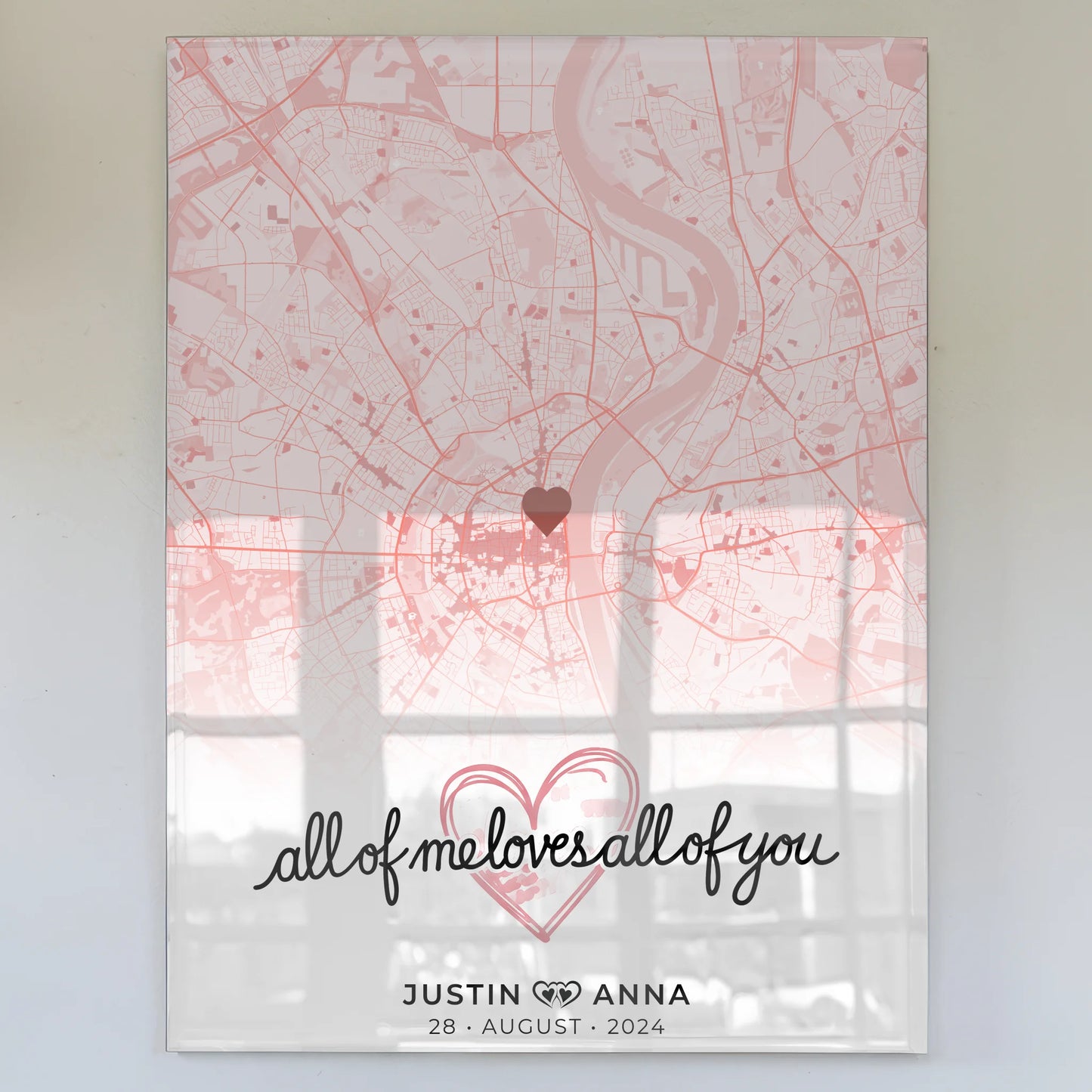 Personalisiertes Acrylglas Bild Stadtkarten Paare Roserot Liebe