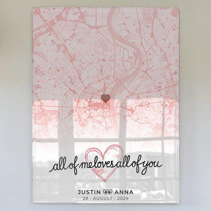 Personalisiertes Acrylglas Bild Stadtkarten Paare Roserot Liebe