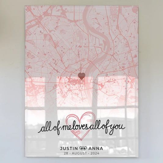 Personalisiertes Acrylglas Bild Stadtkarten Paare Roserot Liebe