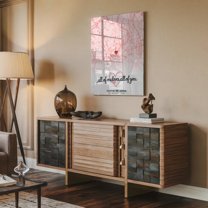 Personalisiertes Acrylglas Bild Stadtkarten Paare Roserot Liebe