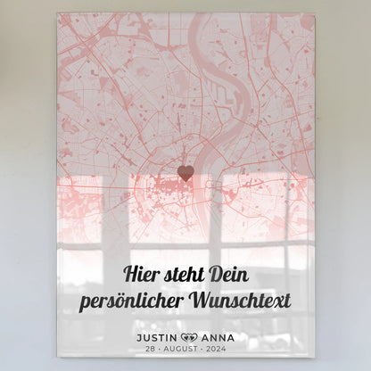 Personalisiertes Acrylglas Bild Stadtkarten Paare Herz Altrosa Roserot