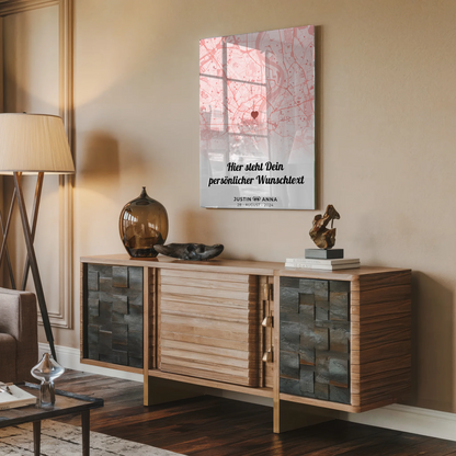 Personalisiertes Acrylglas Bild Stadtkarten Paare Herz Altrosa Roserot