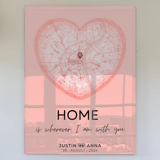 Personalisiertes Acrylglas Bild Stadtkarten Paare Altrosa Herz