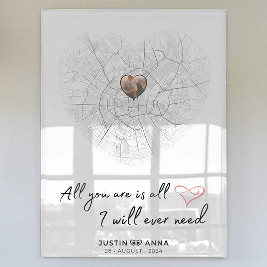 Personalisiertes Acrylglas Bild Stadtkarten Paare Herz All You Are Is All I Will Ever Need