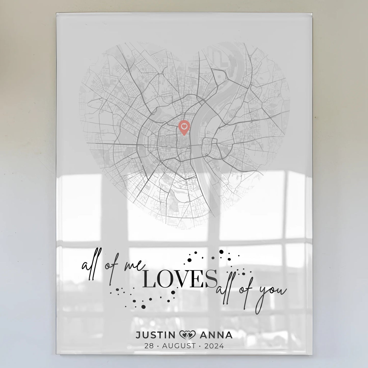 Personalisiertes Acrylglas Bild Stadtkarten Paare Herz All Of Me Liebe