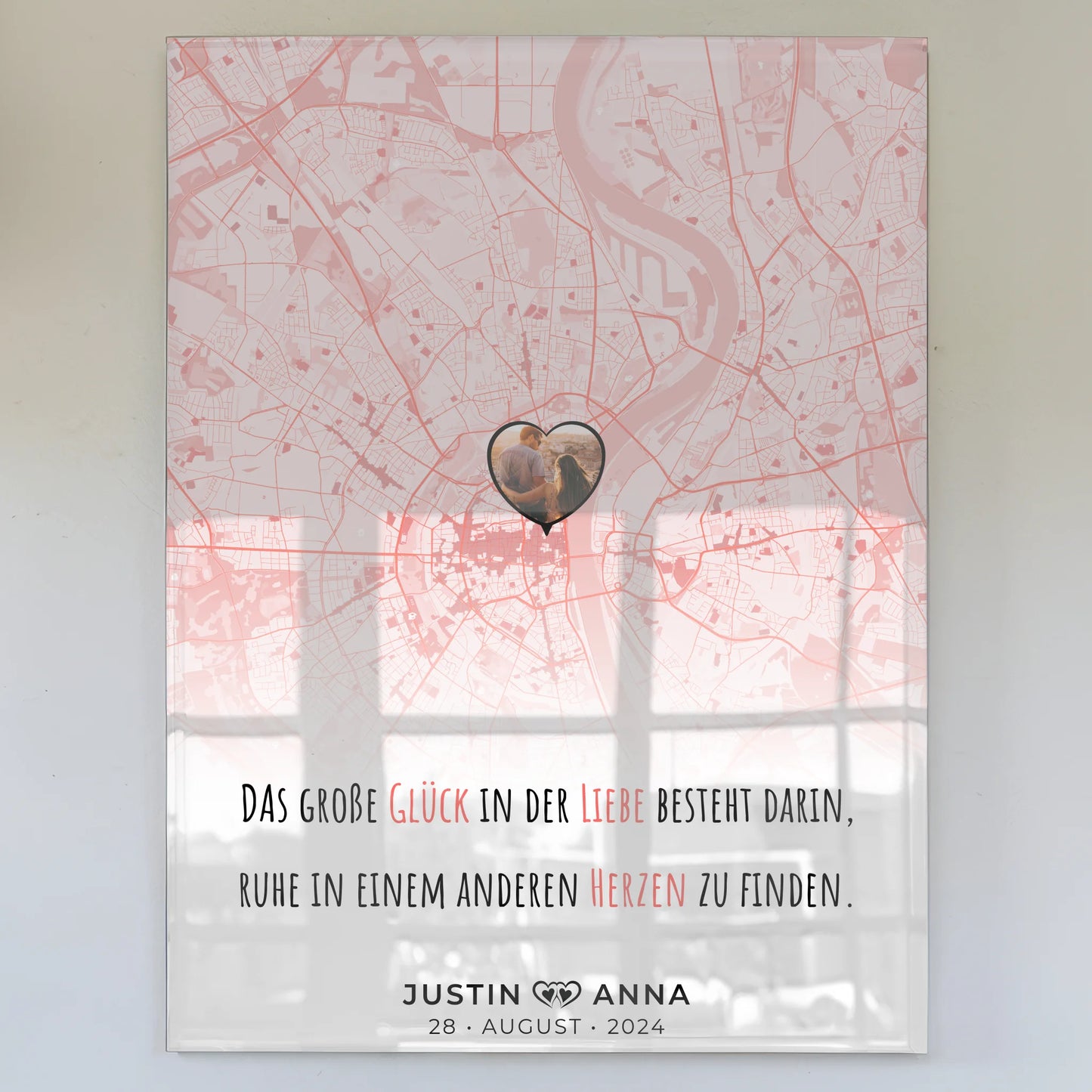 Personalisiertes Acrylglas Bild Stadtkarten Paare Das Große Glück Roserot