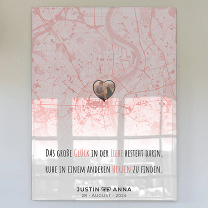 Personalisiertes Acrylglas Bild Stadtkarten Paare Das Große Glück Roserot