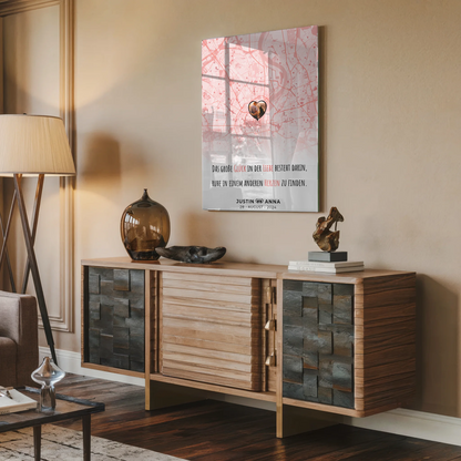 Personalisiertes Acrylglas Bild Stadtkarten Paare Das Große Glück Roserot