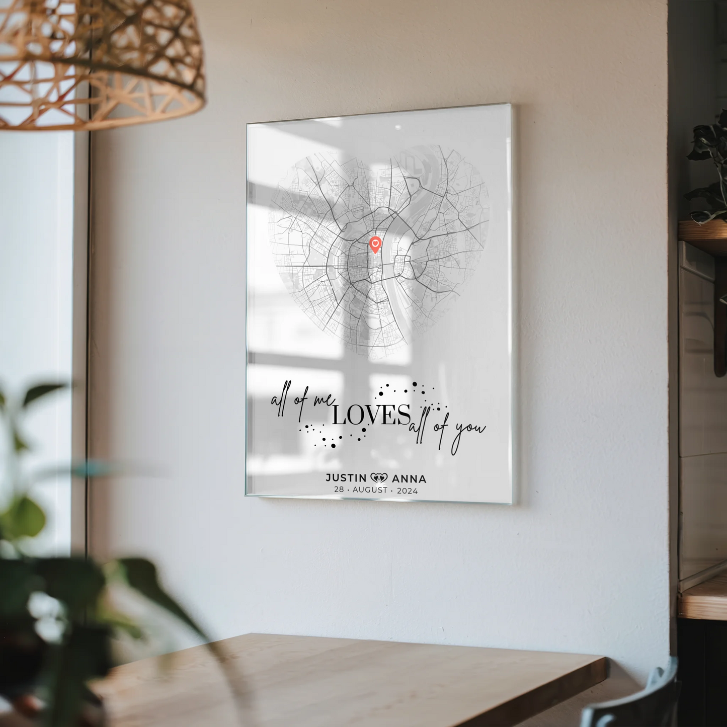 Personalisiertes Acrylglas Bild Stadtkarten Paare Herz All Of Me Liebe