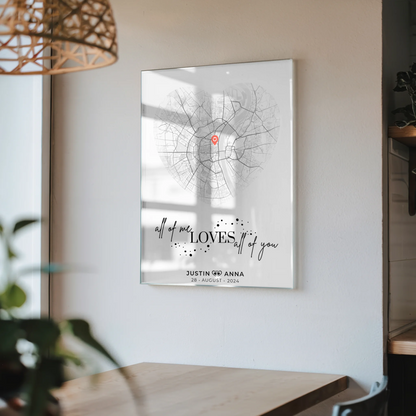 Personalisiertes Acrylglas Bild Stadtkarten Paare Herz All Of Me Liebe