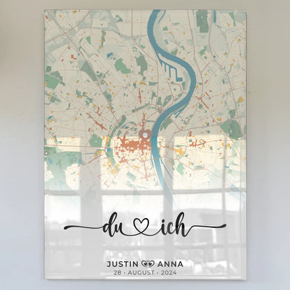 Personalisiertes Acrylglas Bild Stadtkarten für Paare Du & Ich