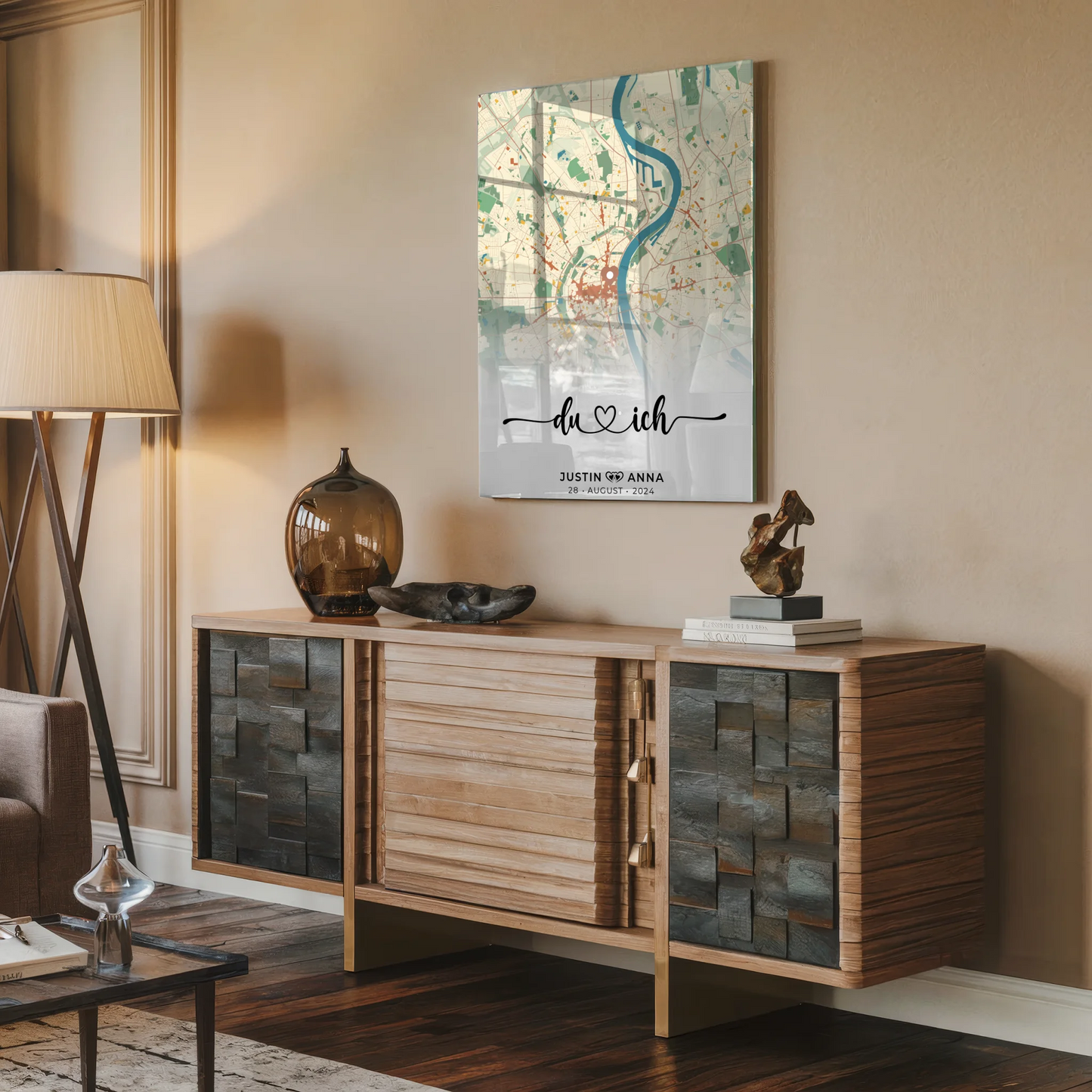 Personalisiertes Acrylglas Bild Stadtkarten für Paare Du & Ich