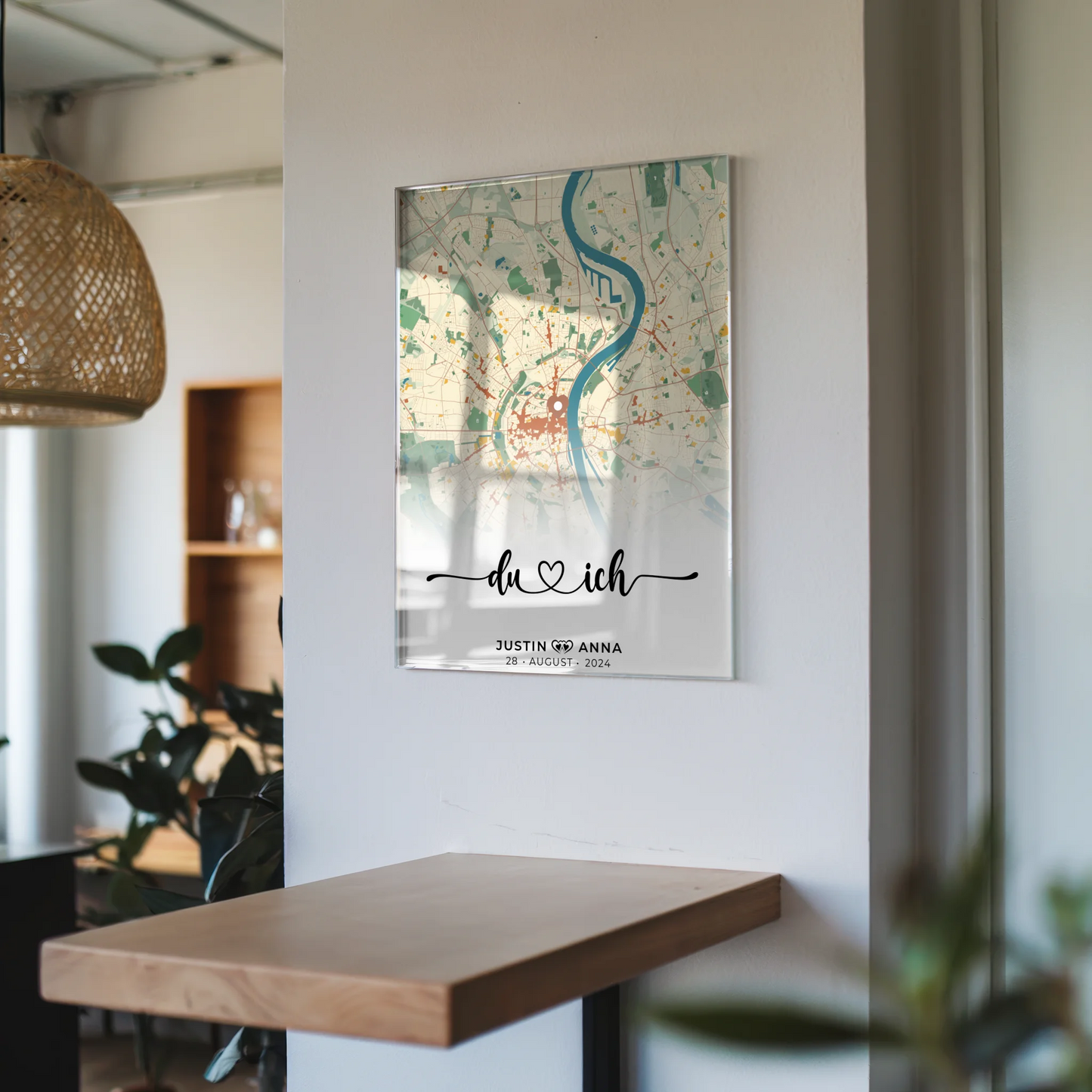 Personalisiertes Acrylglas Bild Stadtkarten für Paare Du & Ich