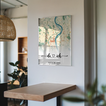 Personalisiertes Acrylglas Bild Stadtkarten für Paare Du & Ich